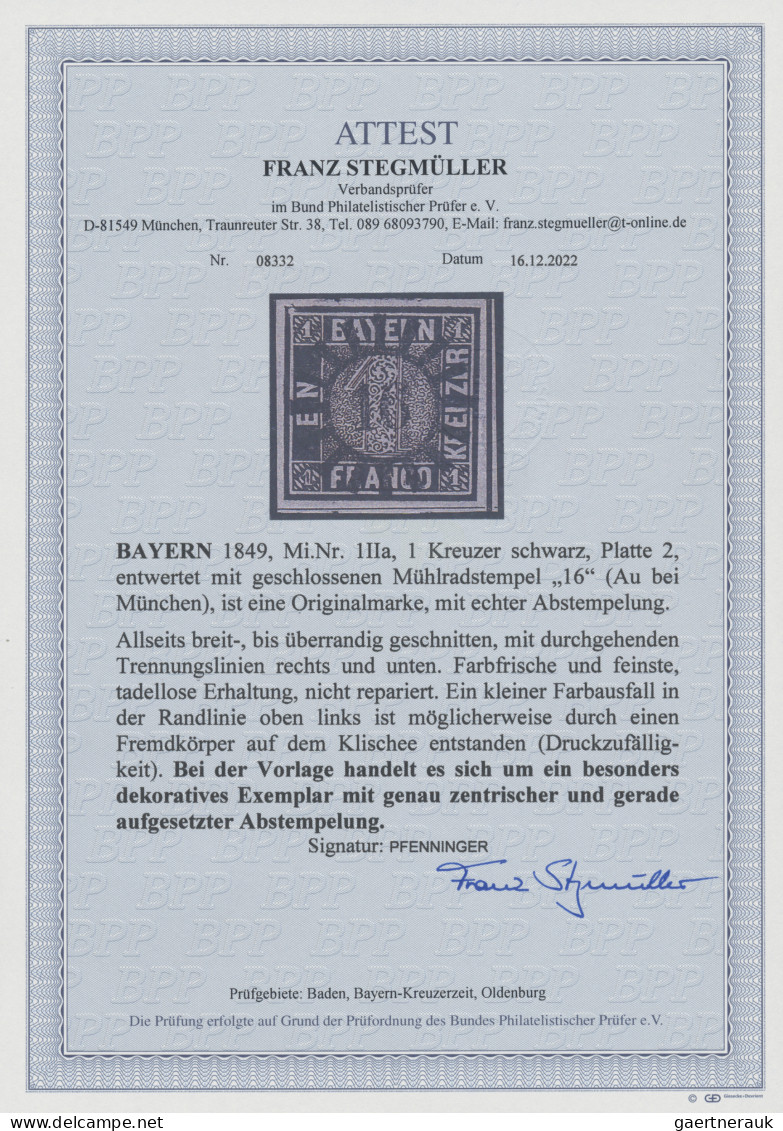 Bayern - Marken Und Briefe: 1849, 1 Kreuzer Schwarz, Platte 2, Entwertet Mit Ide - Sonstige & Ohne Zuordnung