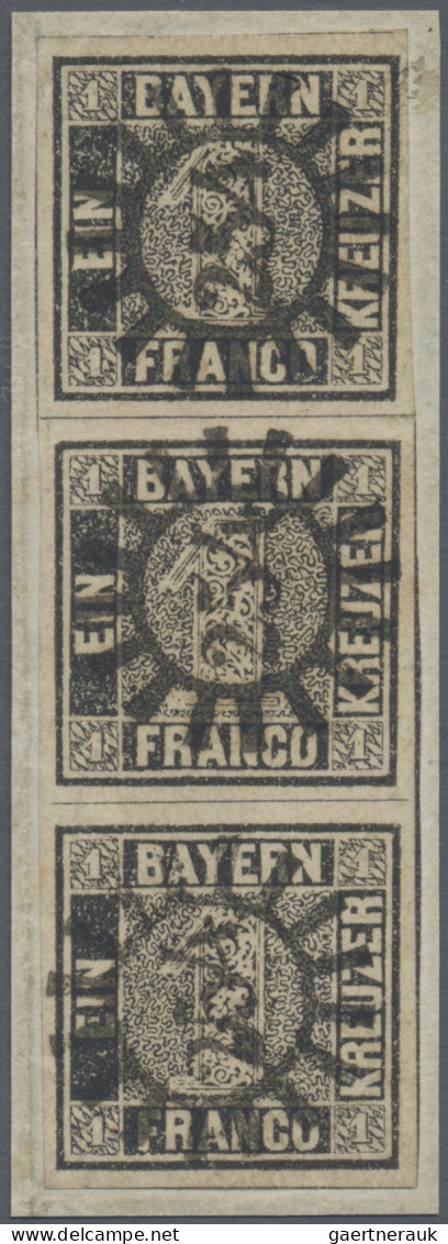 Bayern - Marken Und Briefe: 1849, 1 Kreuzer Schwarz, Platte 1, Senkrechter Dreie - Autres & Non Classés