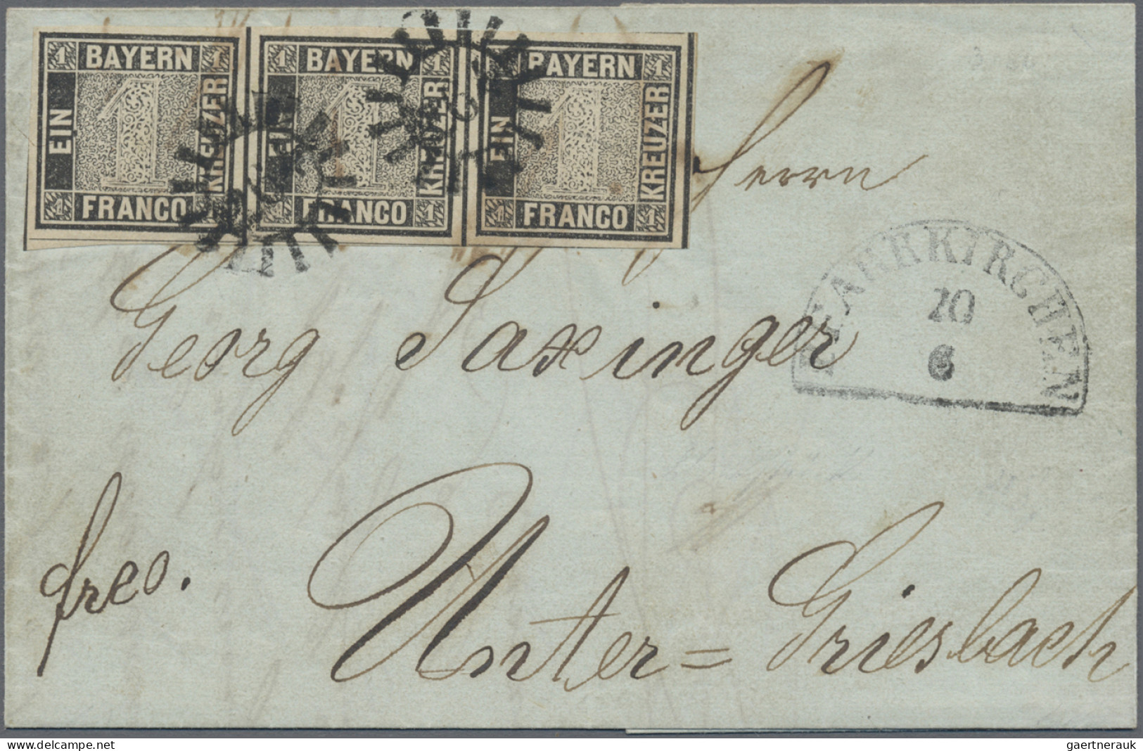 Bayern - Marken Und Briefe: 1849, 1 Kr. Schwarz, Platte 1, Waagerechter Dreierst - Otros & Sin Clasificación