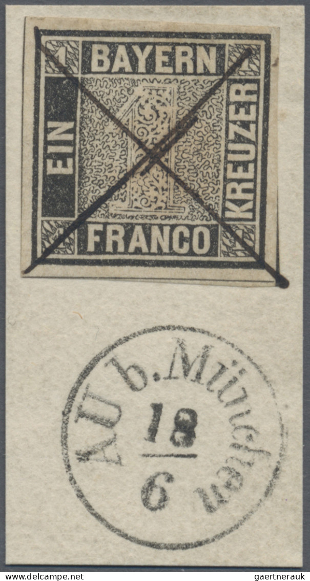 Bayern - Marken Und Briefe: 1849, 1 Kr. Schwarz, Platte 1, Entwertet Mit Diagona - Otros & Sin Clasificación