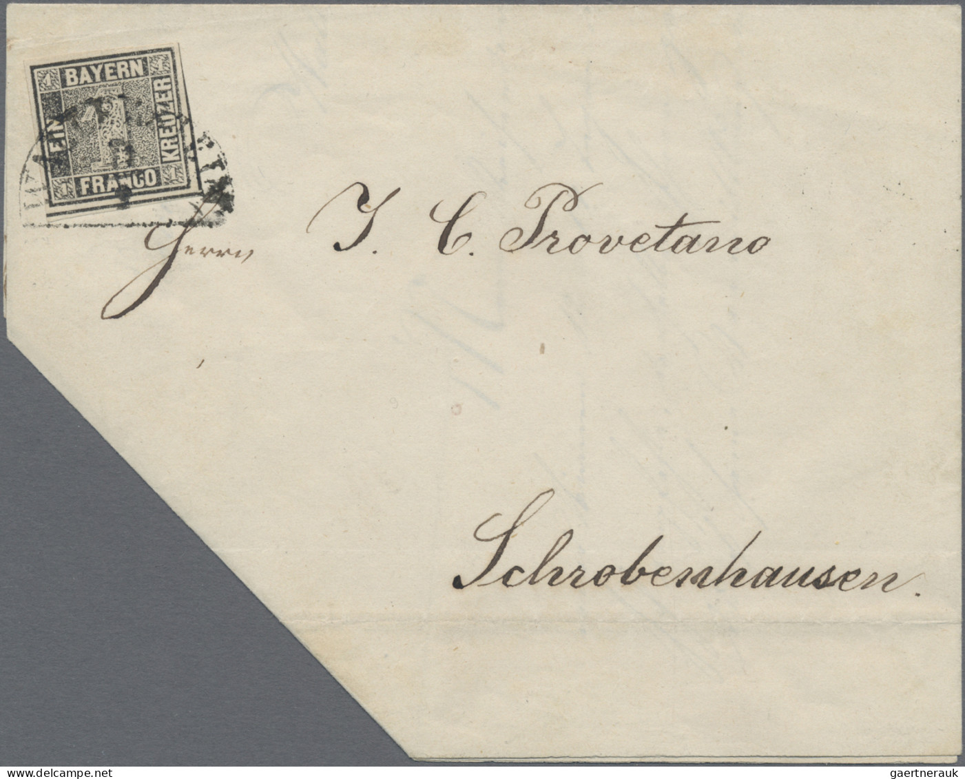 Bayern - Marken Und Briefe: 1849, 1 Kreuzer Grauschwarz, Platte 1, Auf Fünfeckig - Sonstige & Ohne Zuordnung