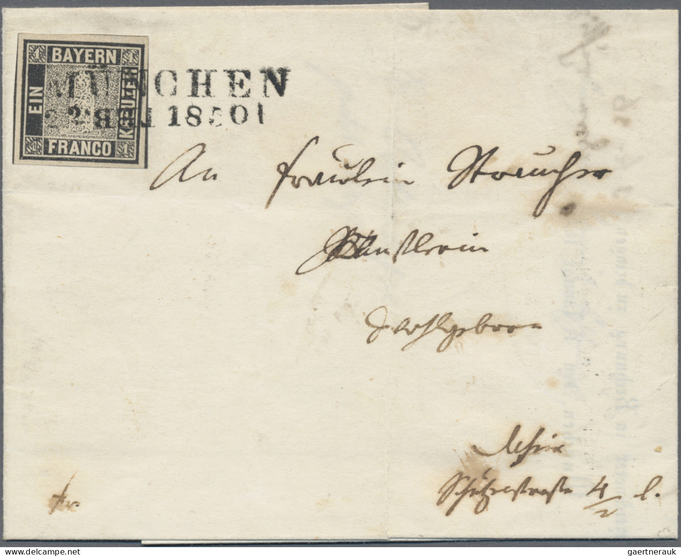 Bayern - Marken Und Briefe: 1849, 1 Kreuzer Tiefschwarz, Platte 1, übergehend En - Sonstige & Ohne Zuordnung