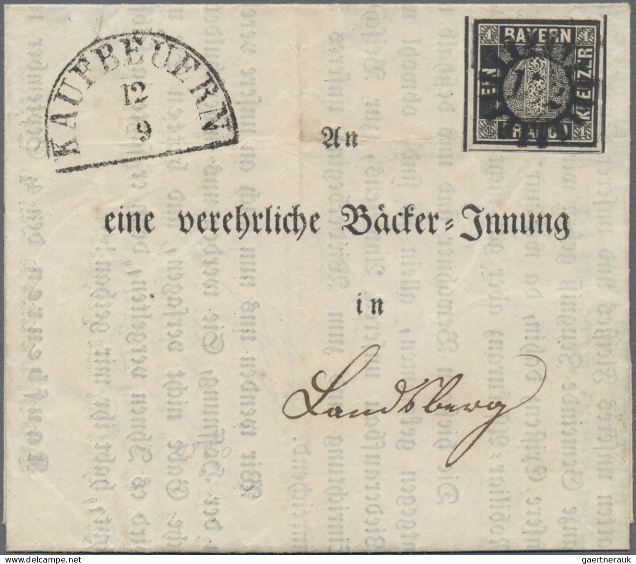 Bayern - Marken Und Briefe: 1849, 1 Kreuzer Tiefschwarz, Platte 2 - Bemerkenswer - Sonstige & Ohne Zuordnung