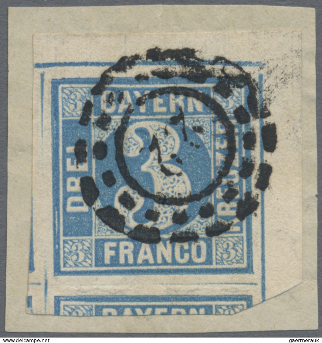 Bayern - Marken Und Briefe: 1850, 3 Kr. Blau, Platte 4, Entwertet Mit Offenem Mü - Otros & Sin Clasificación