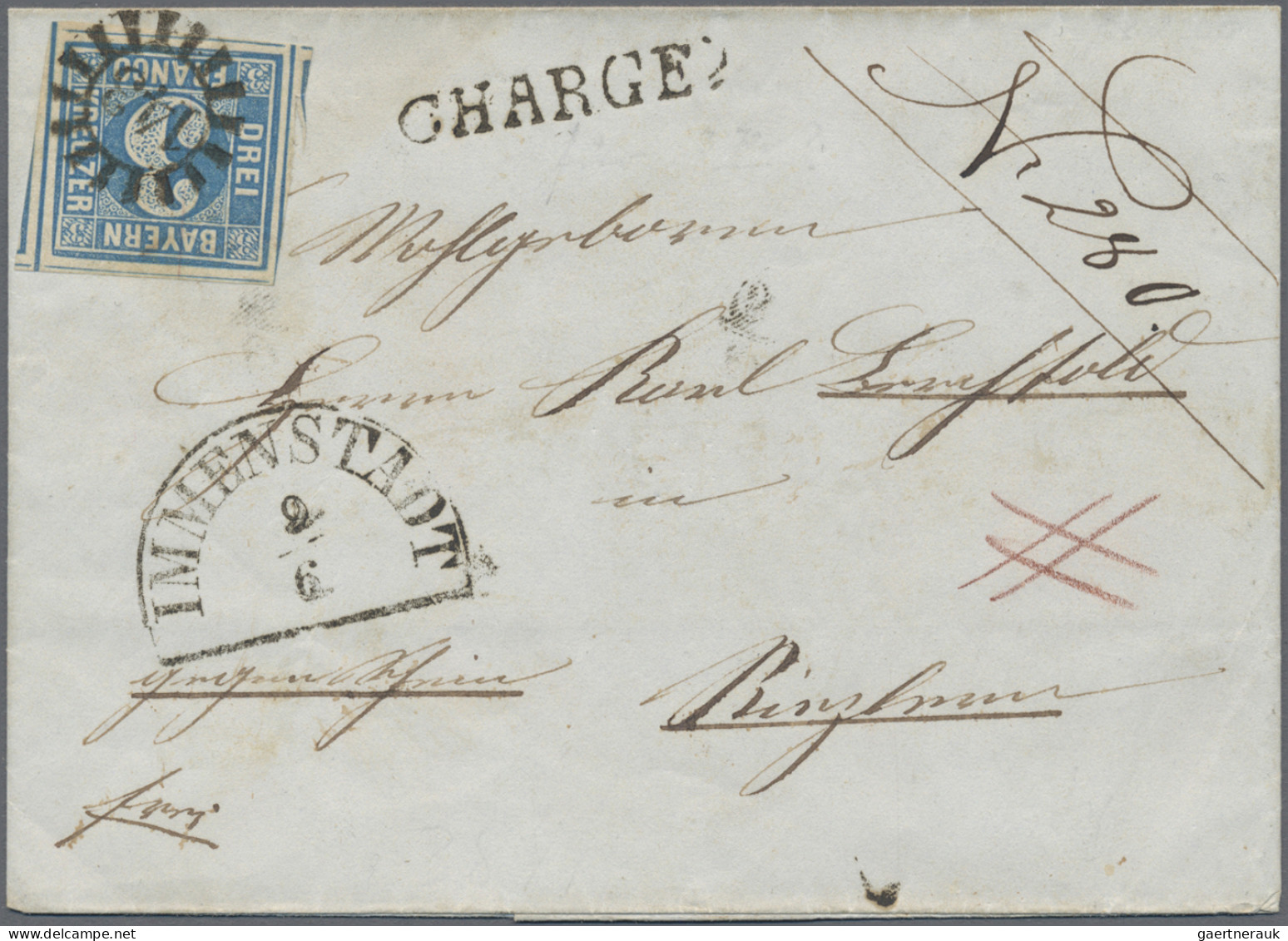 Bayern - Marken Und Briefe: 1850, 3 Kr. Blau, Platte 3, Entwertet Mit Geschlosse - Sonstige & Ohne Zuordnung