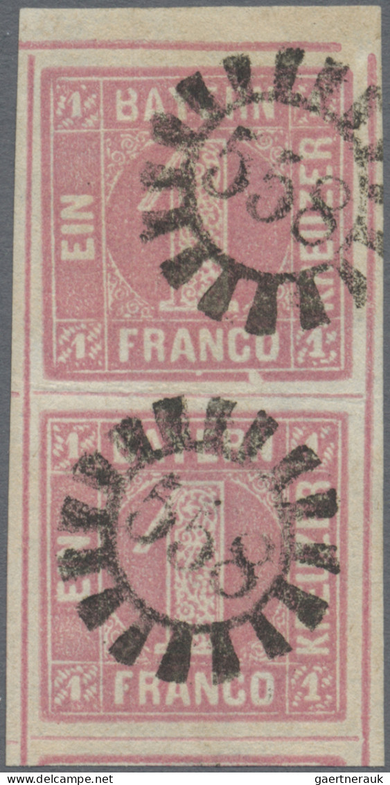 Bayern - Marken Und Briefe: 1850, 1 Kr. Rosa, Senkrechtes Paar Aus Der Rechten O - Autres & Non Classés