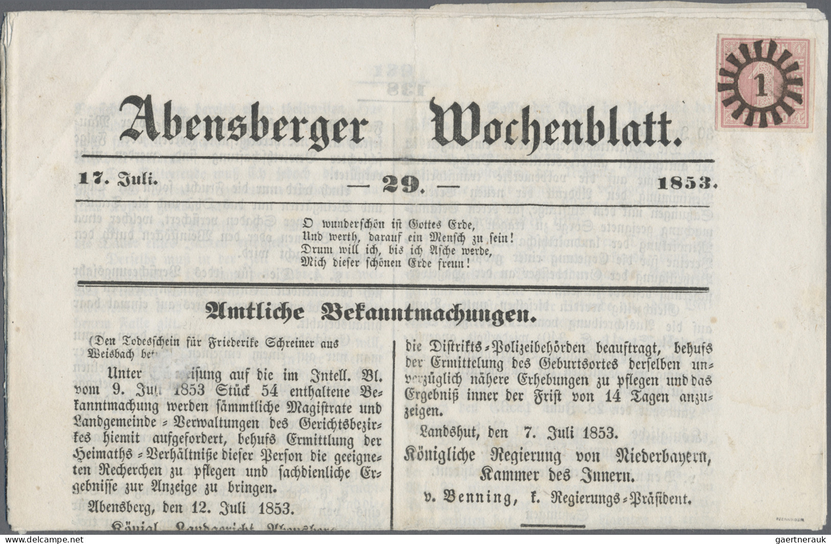 Bayern - Marken Und Briefe: 1850, 1 Kreuzer Rosa, Platte 1, Allseits Voll- Meist - Autres & Non Classés