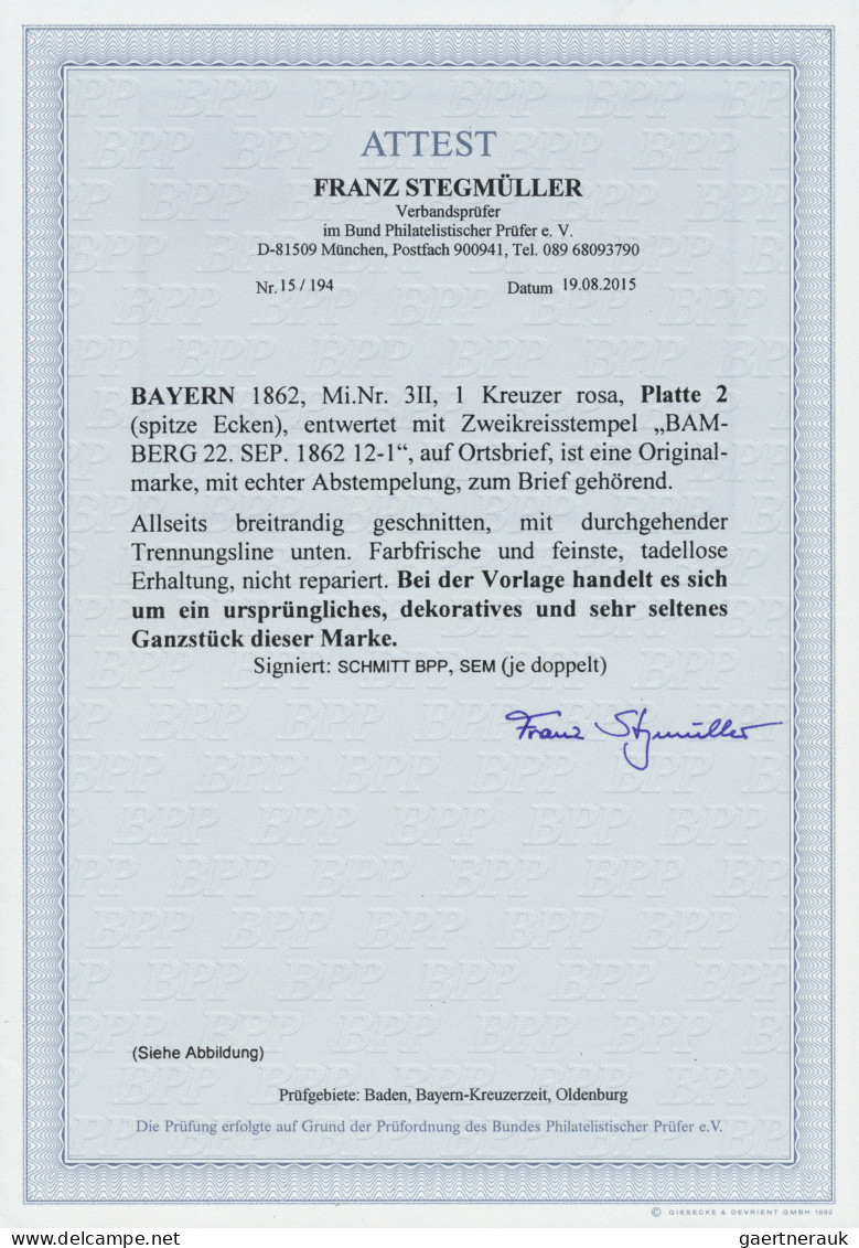 Bayern - Marken Und Briefe: 1862: 1 Kreuzer Rosa Mit Spitzen Ecken Der Seltenen - Otros & Sin Clasificación