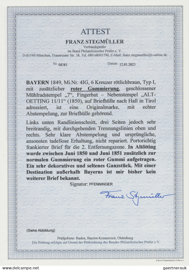 Bayern - Marken Und Briefe: 1849, 6 Kreuzer Rötlichbraun, Typ 1 Mit Deutlich Sic - Autres & Non Classés