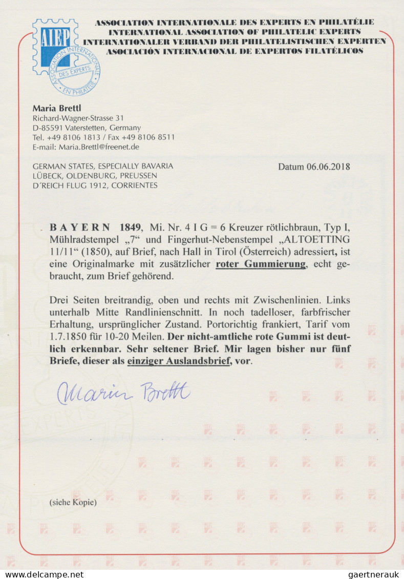 Bayern - Marken Und Briefe: 1849, 6 Kreuzer Rötlichbraun, Typ 1 Mit Deutlich Sic - Sonstige & Ohne Zuordnung