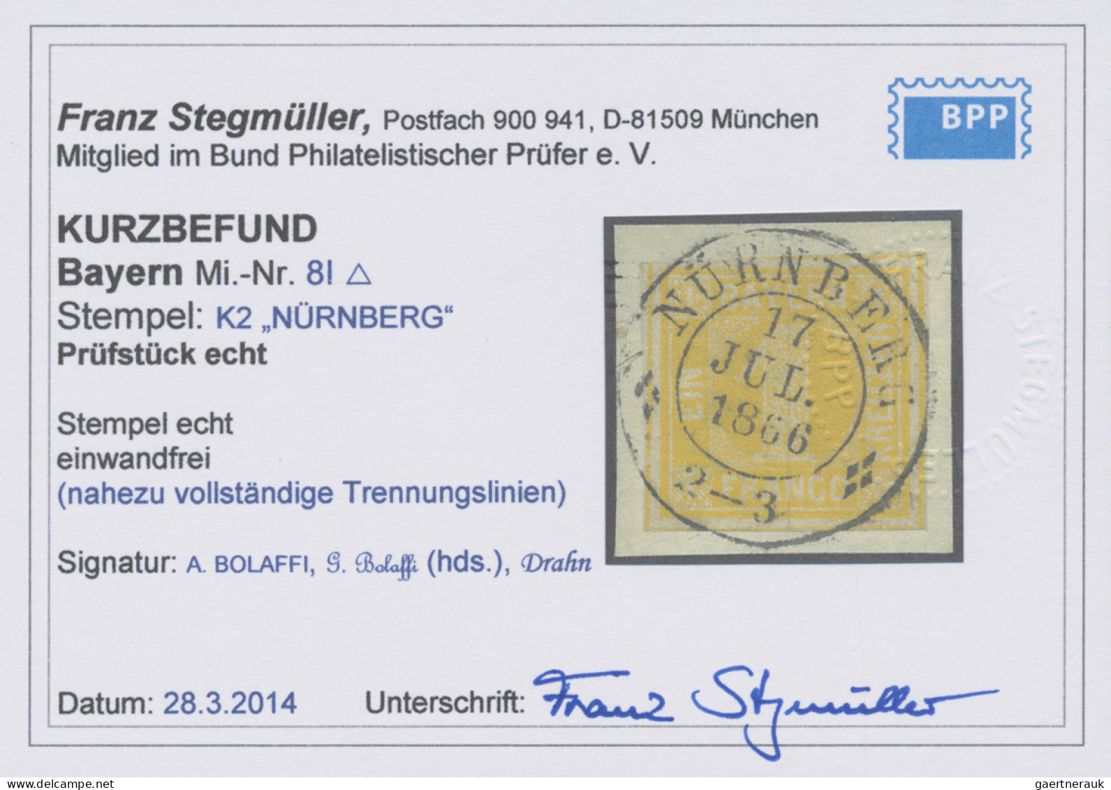 Bayern - Marken Und Briefe: 1862, 1 Kr. Gelb, Platte 2 (spitze Ecken), übergehen - Autres & Non Classés
