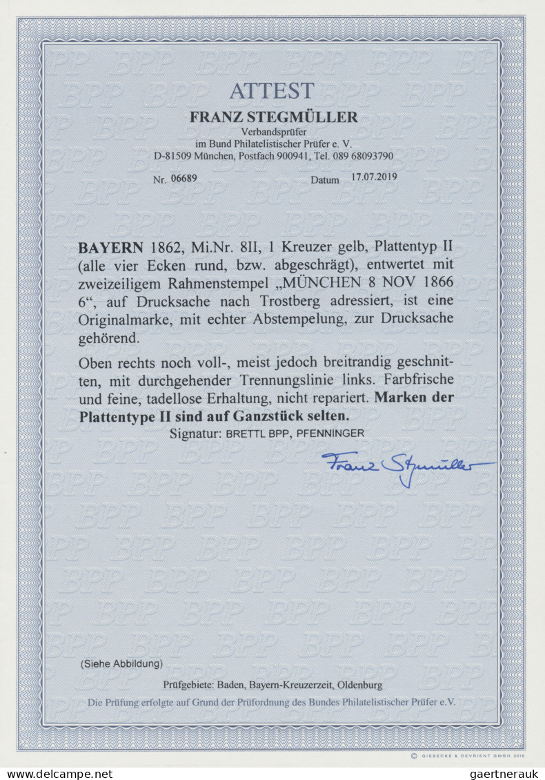 Bayern - Marken Und Briefe: 1862, 1 Kr. Gelb, Plattentyp II (mit Runden Bzw. Abg - Sonstige & Ohne Zuordnung