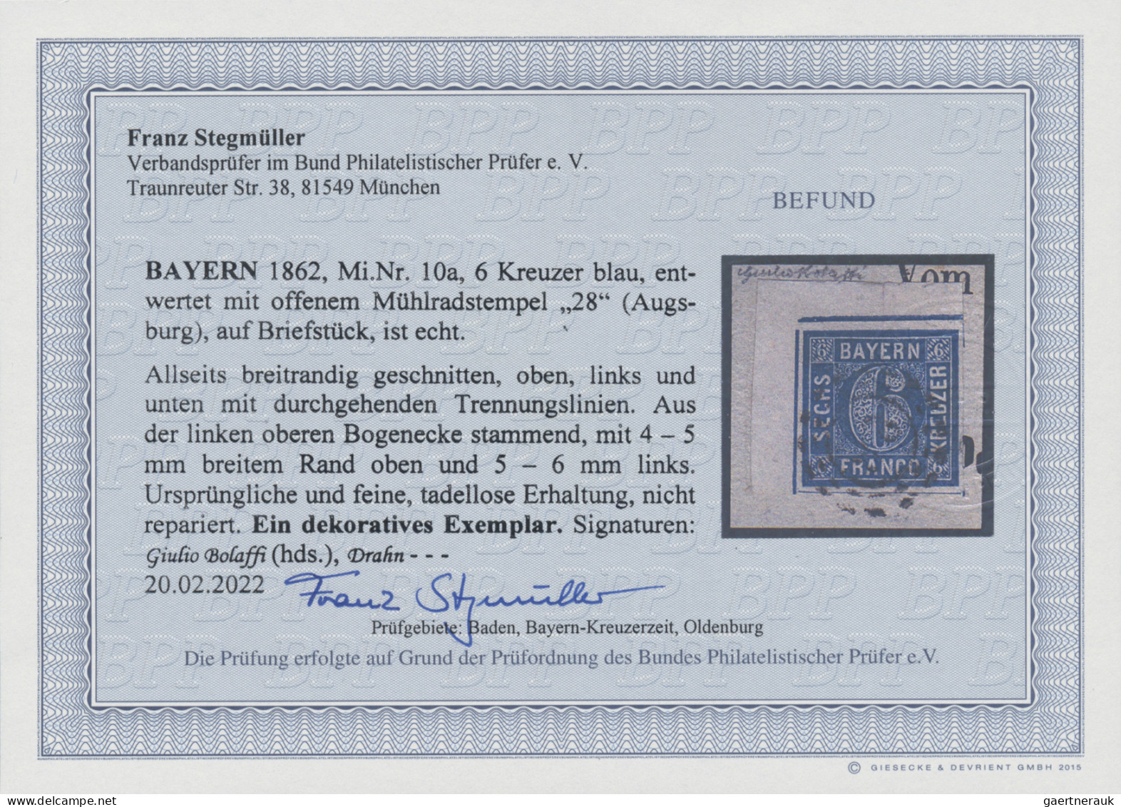 Bayern - Marken Und Briefe: 1862, 6 Kr. Blau, Entwertet Mit Offenem Mühlrad "28" - Autres & Non Classés