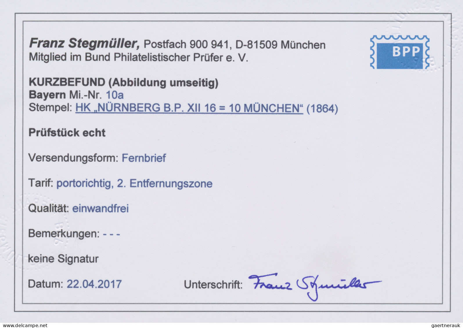 Bayern - Marken Und Briefe: 1864. 6 Kr. Blau, Farbfrisches, Ringsum Gleichmäßig - Sonstige & Ohne Zuordnung