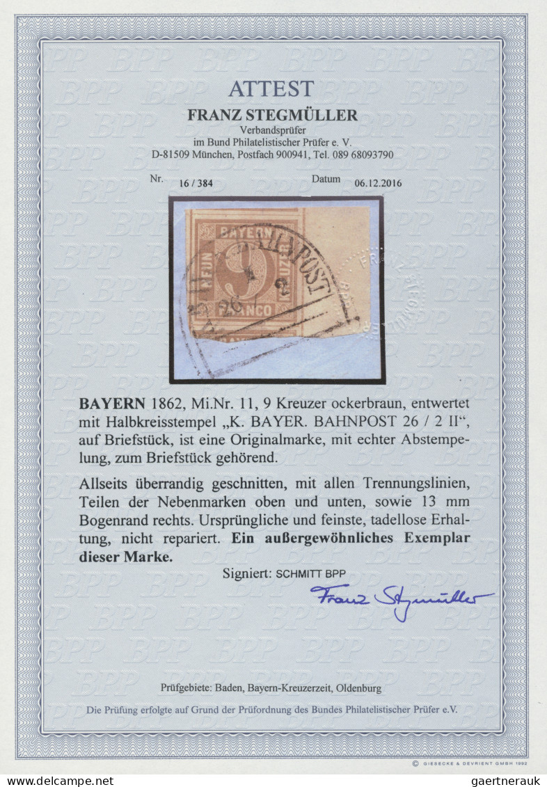 Bayern - Marken Und Briefe: 1862: 9 Kreuzer, Ockerbraun, Auf Dekorativem Briefst - Sonstige & Ohne Zuordnung