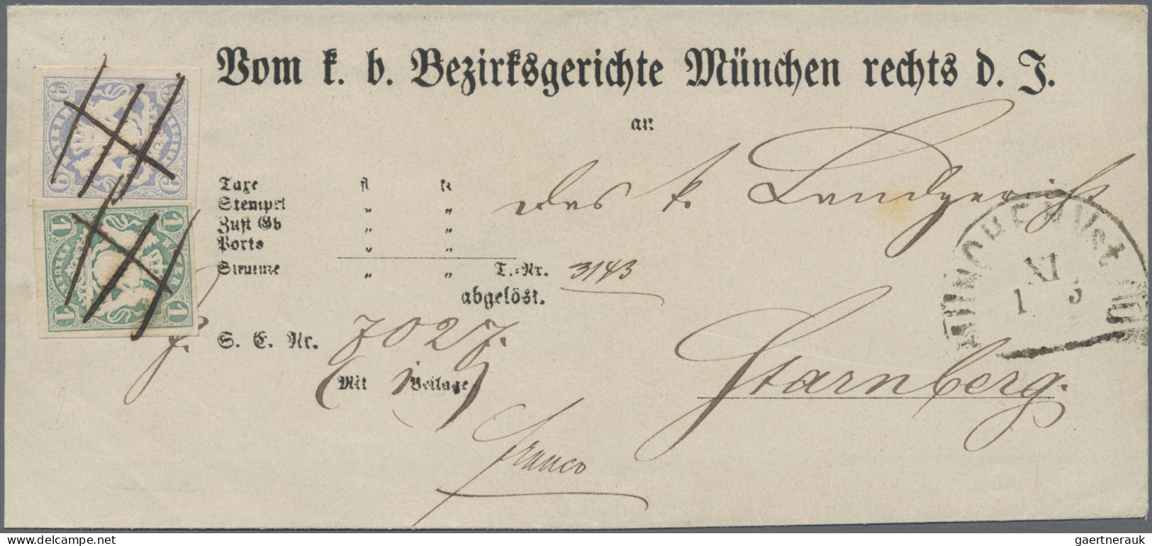 Bayern - Marken Und Briefe: 1867, 1 Kr. Blaugrün Und 6 Kr Ultramarin, Entwertet - Otros & Sin Clasificación