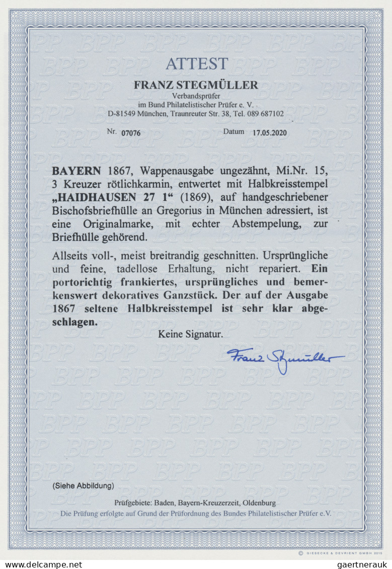 Bayern - Marken Und Briefe: 1867, 3 Kr. Rötlichkarmin Entwertet Mit Halbkreisste - Sonstige & Ohne Zuordnung