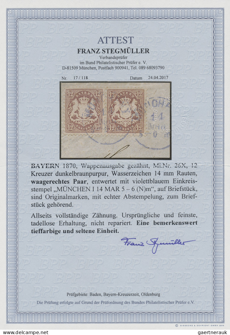 Bayern - Marken Und Briefe: 1870, 12 Kr. Dunkelbraunpurpur "enge Rauten", Allsei - Autres & Non Classés