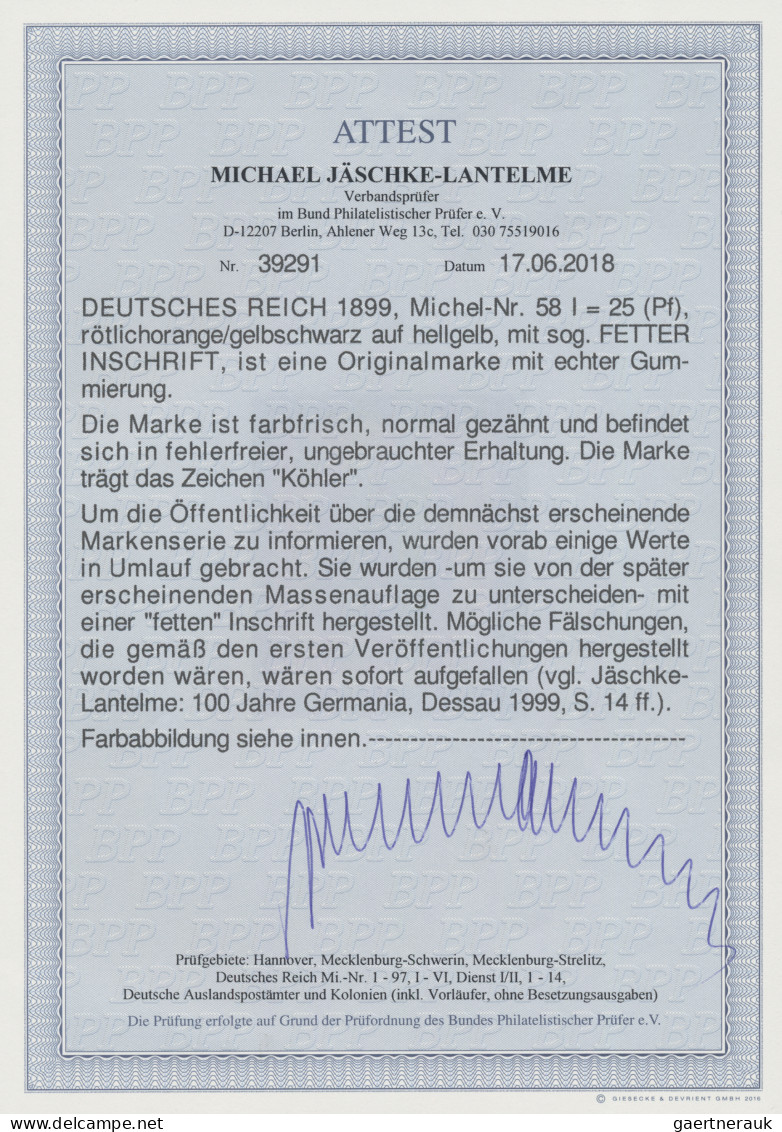 Deutsches Reich - Germania: 1900 25 (Pf.) Rötlichorange/gelbschwarz Auf Hellgelb - Ungebraucht