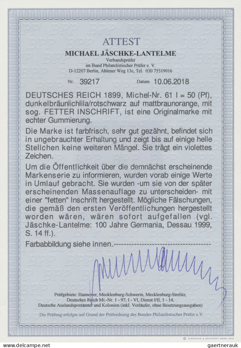 Deutsches Reich - Germania: 1900 50 (Pf.) Dunkelbräunlichlila/rotschwarz Auf Mat - Nuevos