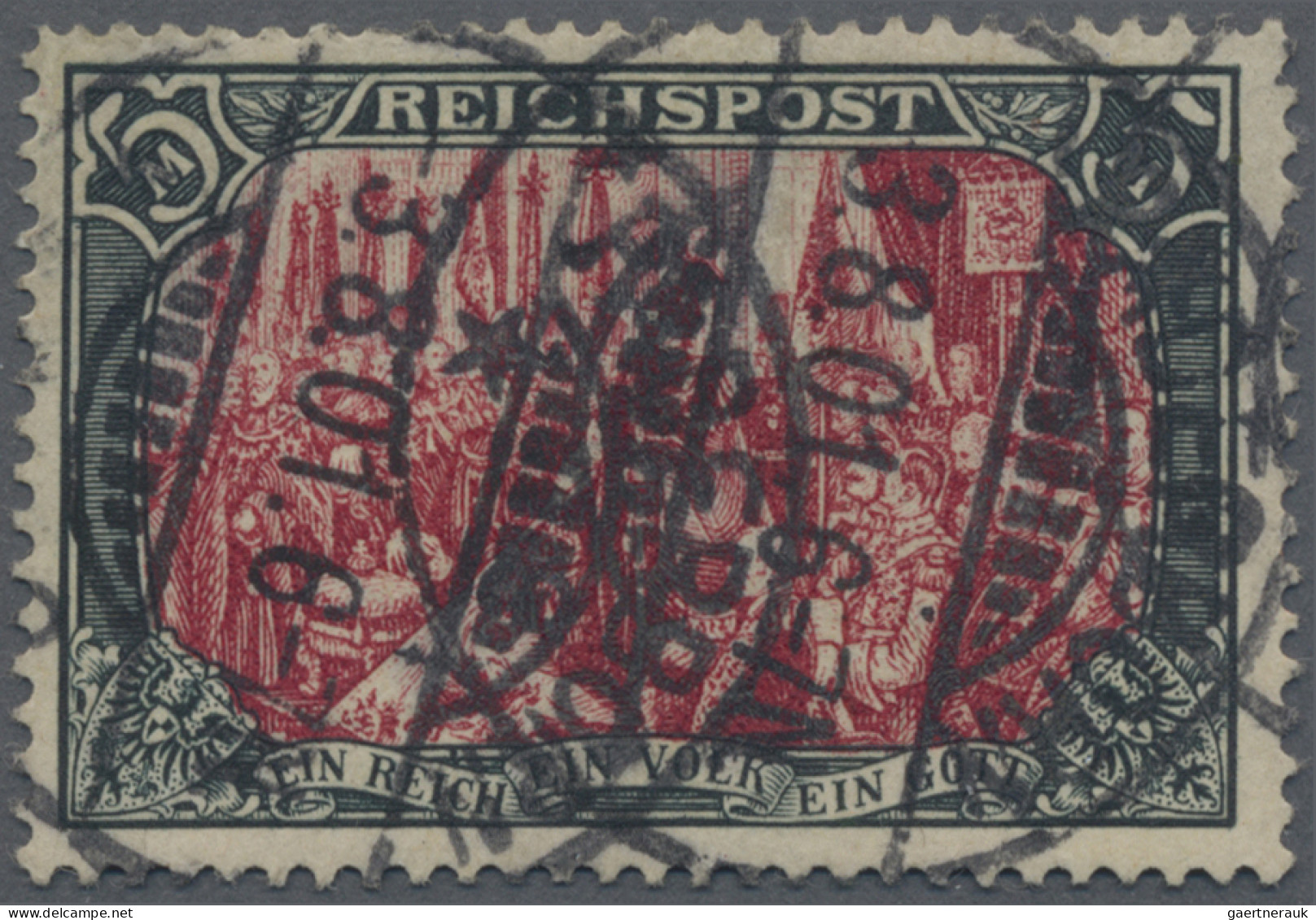 Deutsches Reich - Germania: 1900 "REICHSPOST" 5 M. Grünschwarz/rot In Type I, Ge - Gebruikt