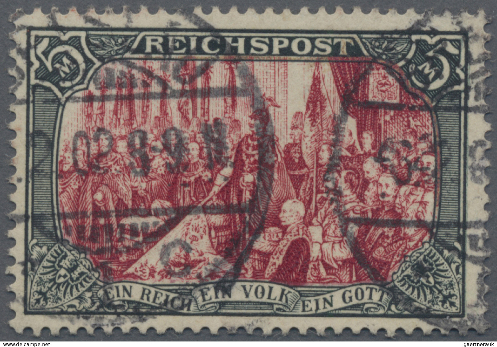 Deutsches Reich - Germania: 1900 "REICHSPOST" 5 M. Grünschwarz/rot In Type III ( - Oblitérés