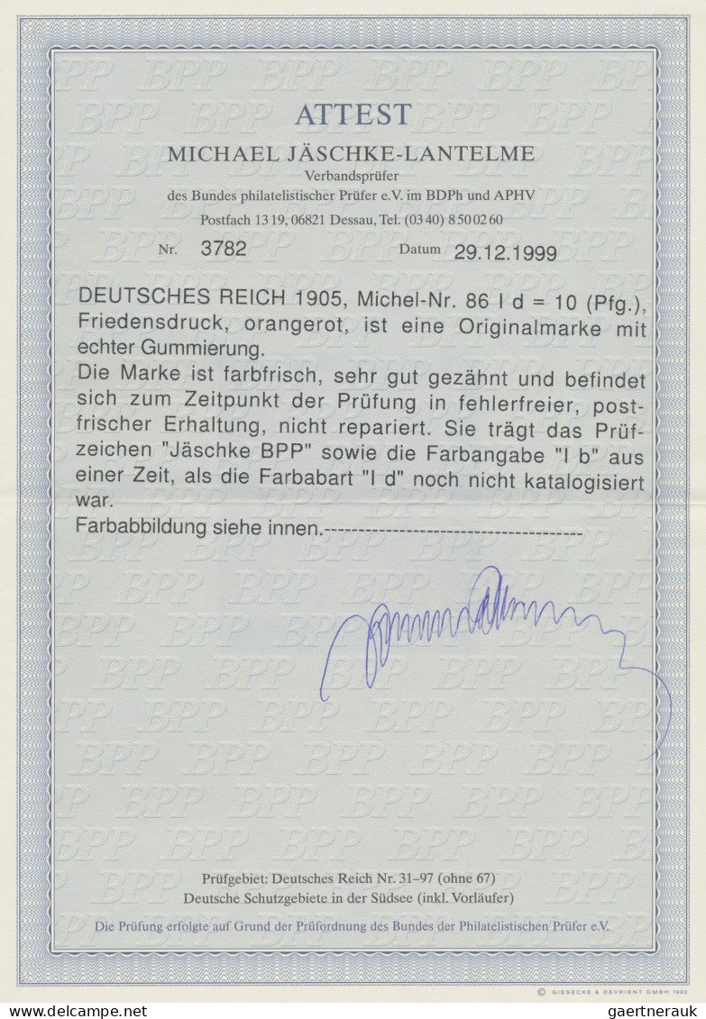 Deutsches Reich - Germania: 1905-13 Drei Postfrische Einzelmarken Germania 10 Pf - Ungebraucht