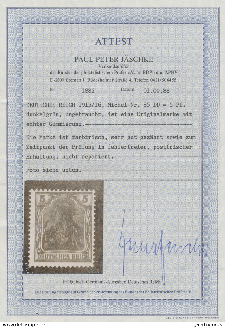 Deutsches Reich - Germania: 1915 Kriegsdruck 5 (Pf) Dunkelgrün Mit Komplettem DO - Ungebraucht