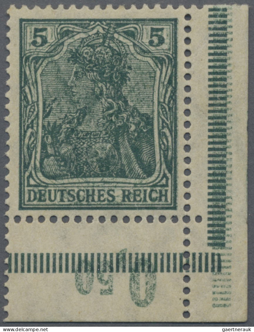 Deutsches Reich - Germania: 1915 Kriegsdruck 5 (Pf) Dunkelgrün, Unteres Rechtes - Ungebraucht