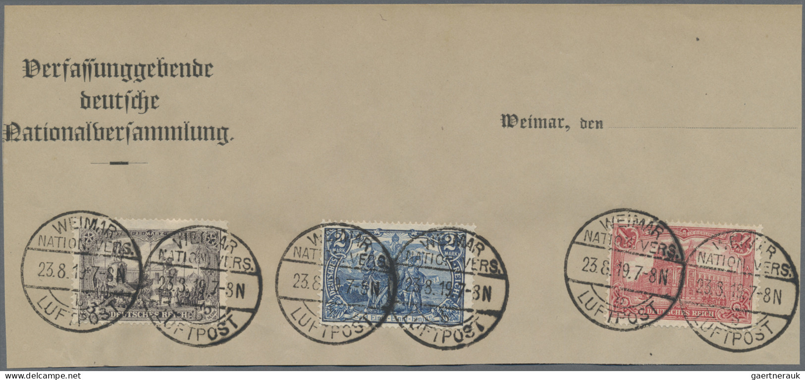 Deutsches Reich - Germania: 1919 Kriegsdruck 3 M. (26:17 Zähnungslöcher), 2 M. U - Andere & Zonder Classificatie