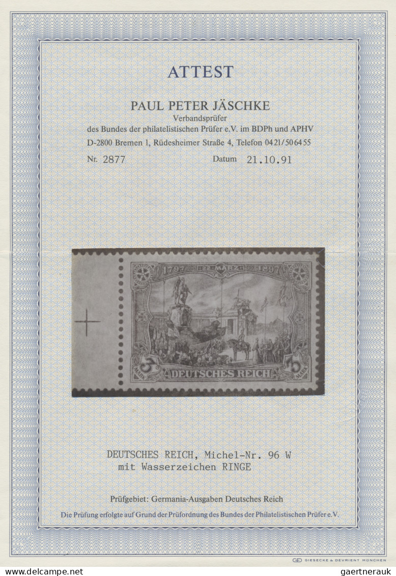 Deutsches Reich - Germania: 1918 Kriegsdruck 3 M. Schiefergrau Auf Papier Mit Wa - Unused Stamps