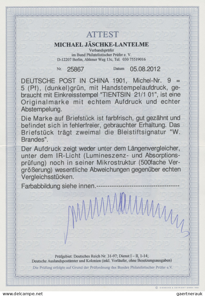 Deutsche Post In China: 1901 5 (Pf) (dunkel)grün Mit Handstempelaufdruck "China" - Deutsche Post In China