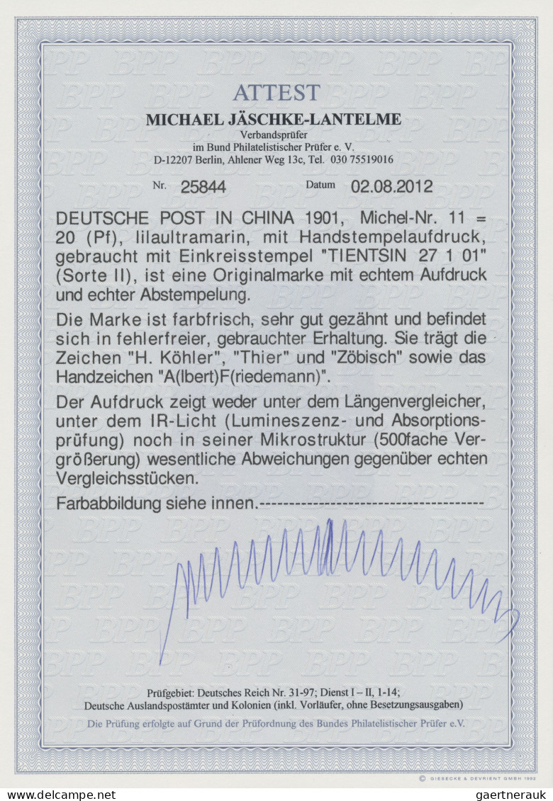 Deutsche Post In China: 1901 20 (Pf) Lilaultramarin Mit Handstempelaufdruck "Chi - Deutsche Post In China