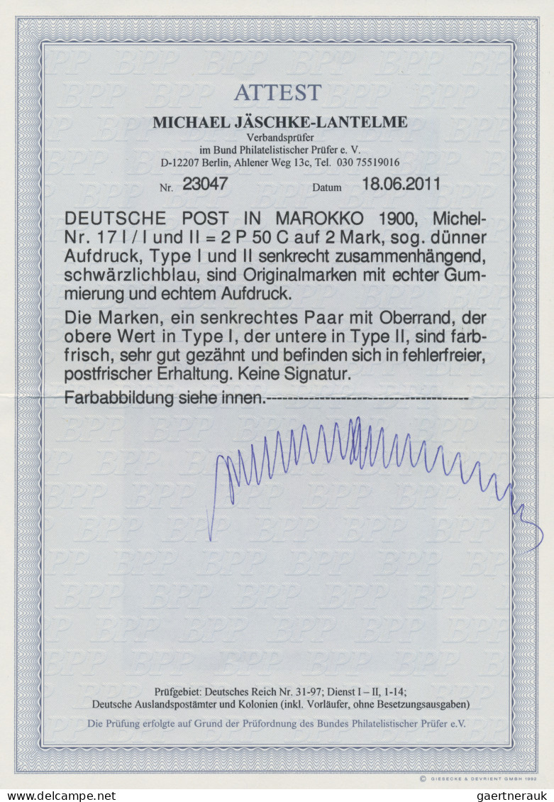 Deutsche Post In Marokko: 1900 "2 Pes. 50 Cts." Auf 2 M. Schwärzlichblau Im Senk - Maroc (bureaux)