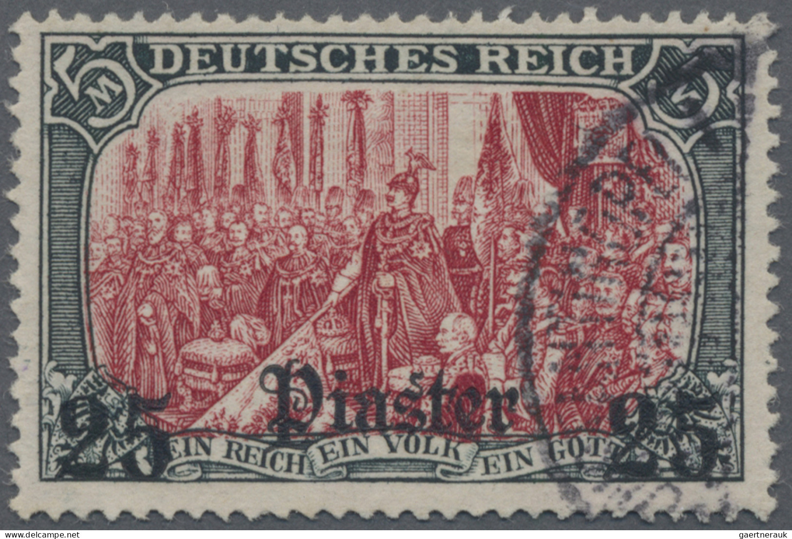 Deutsche Post In Der Türkei: 1905 25 PIA Auf 5 M. Grünschwarz/dunkelkarmin, (UV: - Deutsche Post In Der Türkei