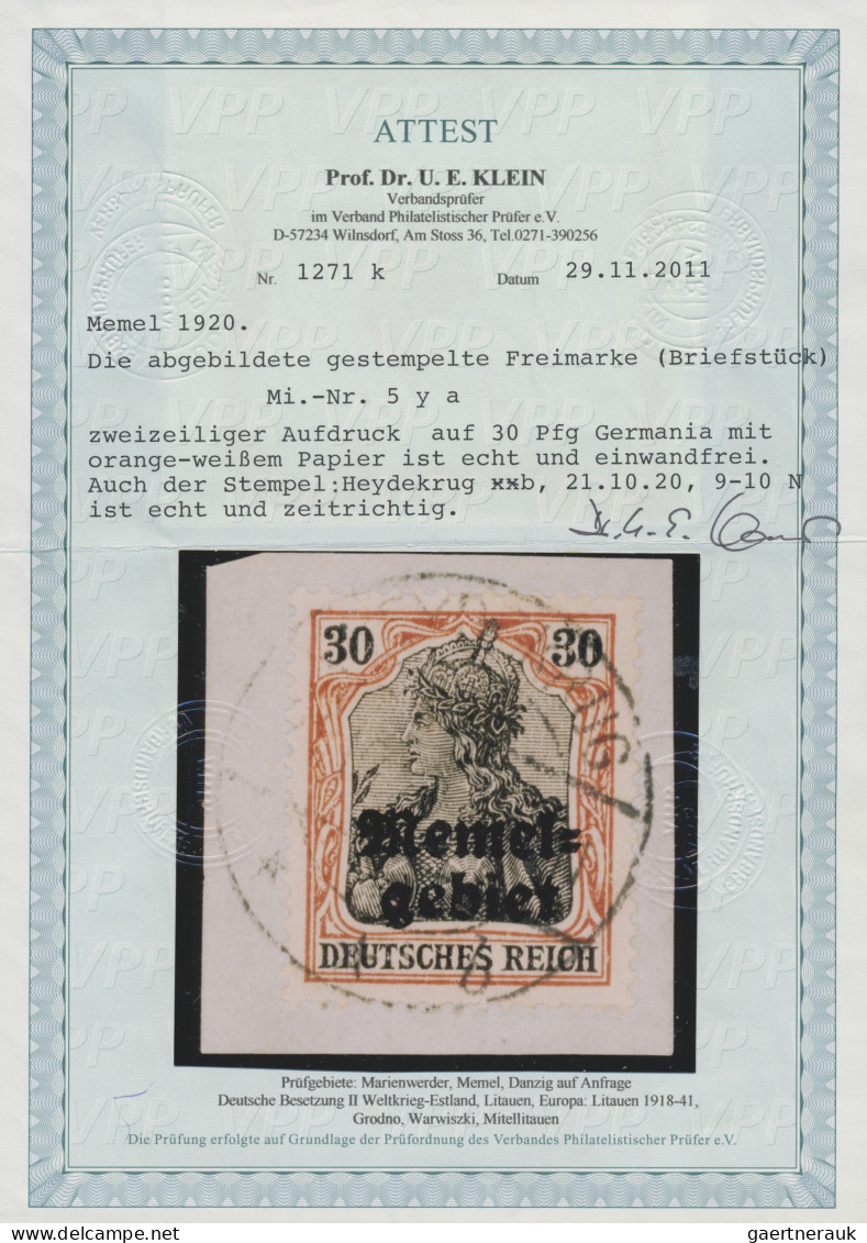 Memel: 1920 30 (Pf) Dunkelrotorange/schwarz Auf Orangeweißem Papier, Gebraucht A - Memel (Klaipeda) 1923