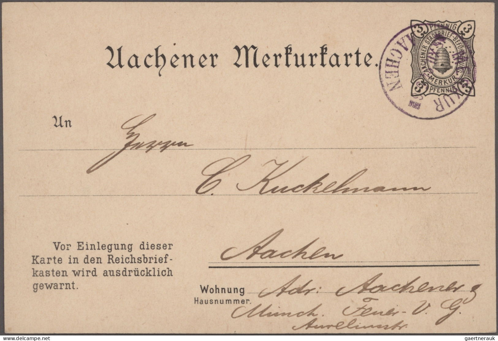 Deutsches Reich - Privatpost (Stadtpost): 1894/95, AACHEN/Merkur, 2 GA-Postkarte - Privatpost