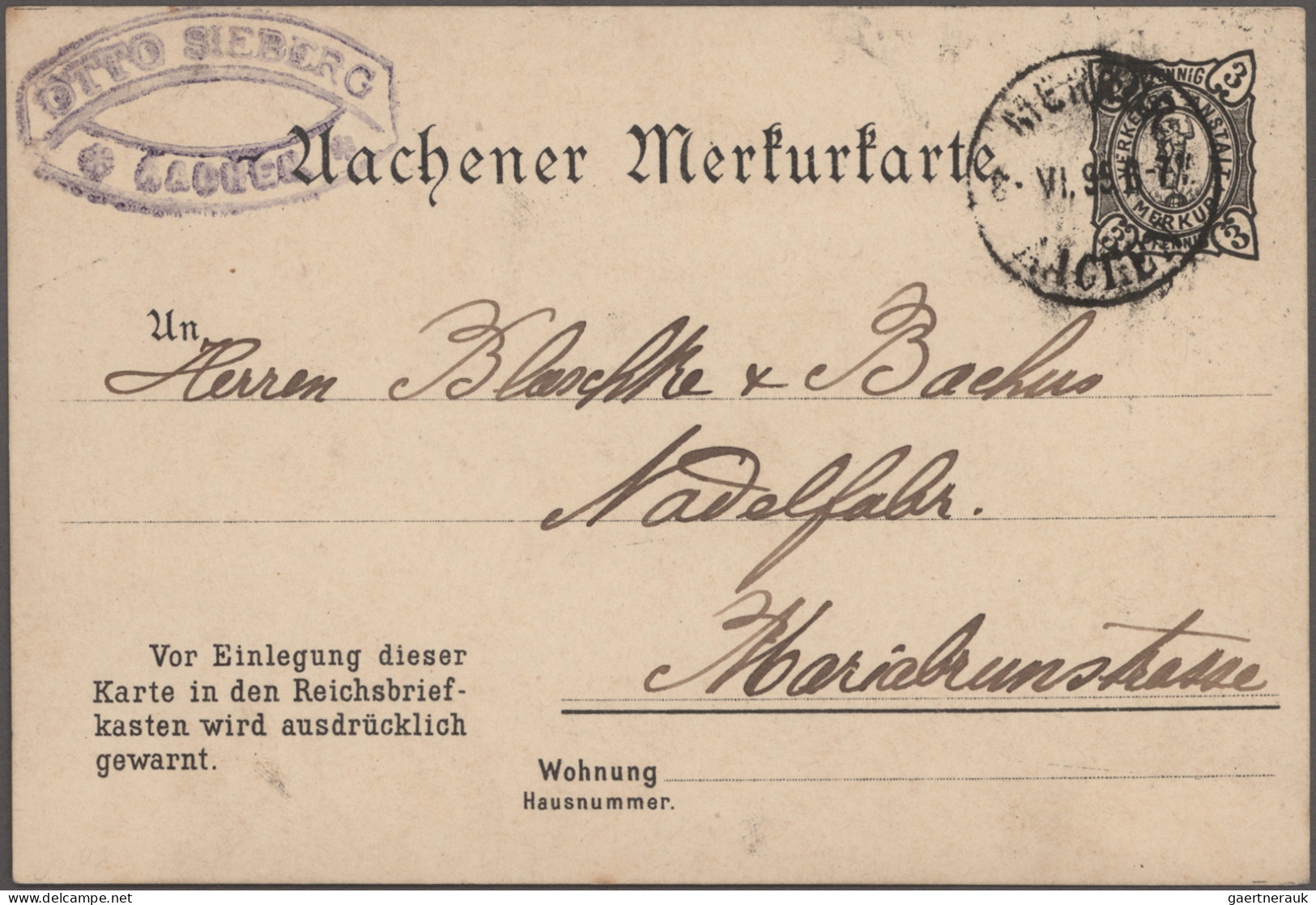 Deutsches Reich - Privatpost (Stadtpost): 1894/95, AACHEN/Merkur, 2 GA-Postkarte - Postes Privées & Locales