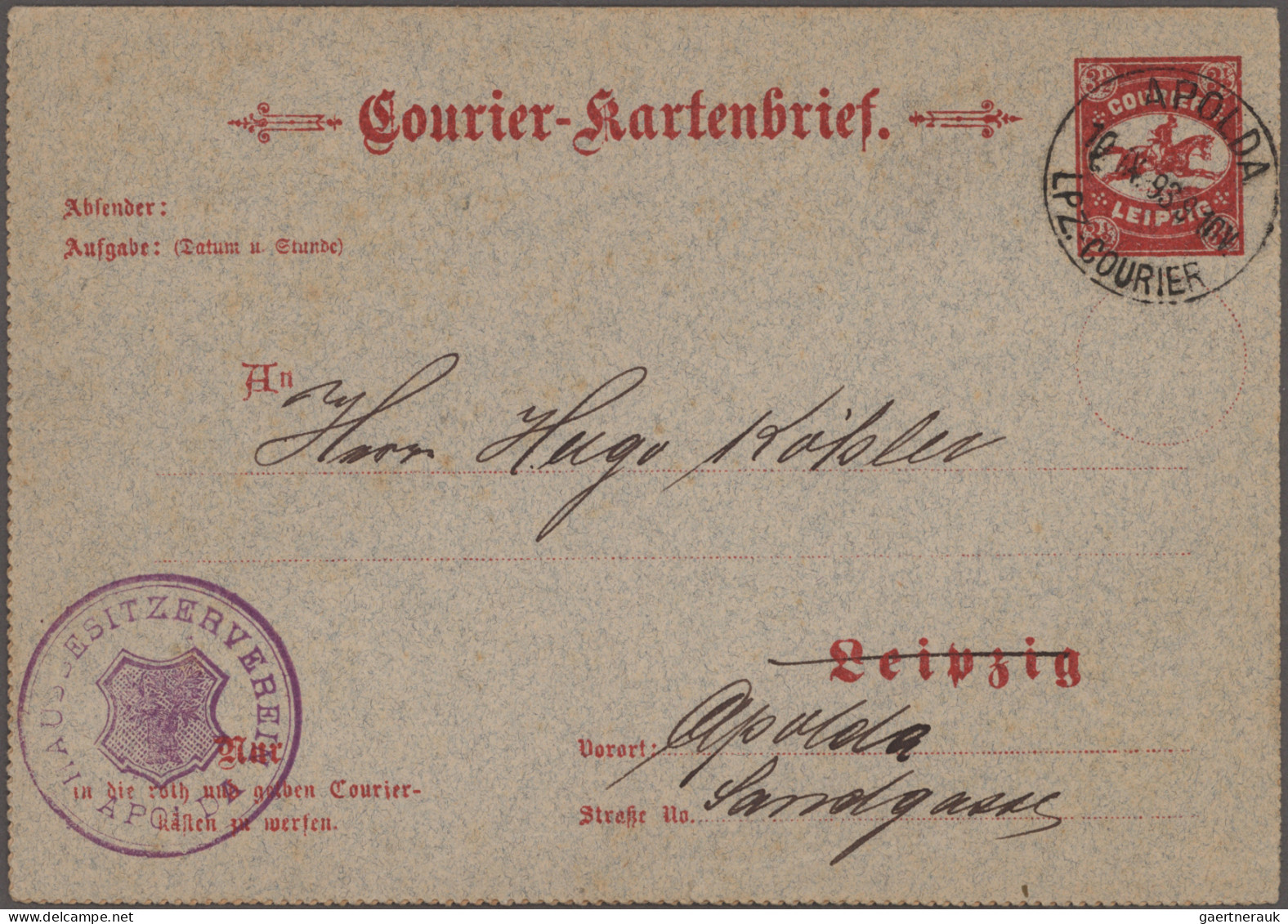 Deutsches Reich - Privatpost (Stadtpost): 1893, APOLDA, Auswärtiger Verkehr Des - Private & Lokale Post