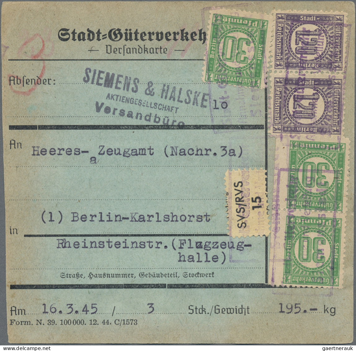 Deutsches Reich - Privatpost (Stadtpost): 1944, BERLIN/Stadt-Güter-Verkehr, 3x 3 - Postes Privées & Locales