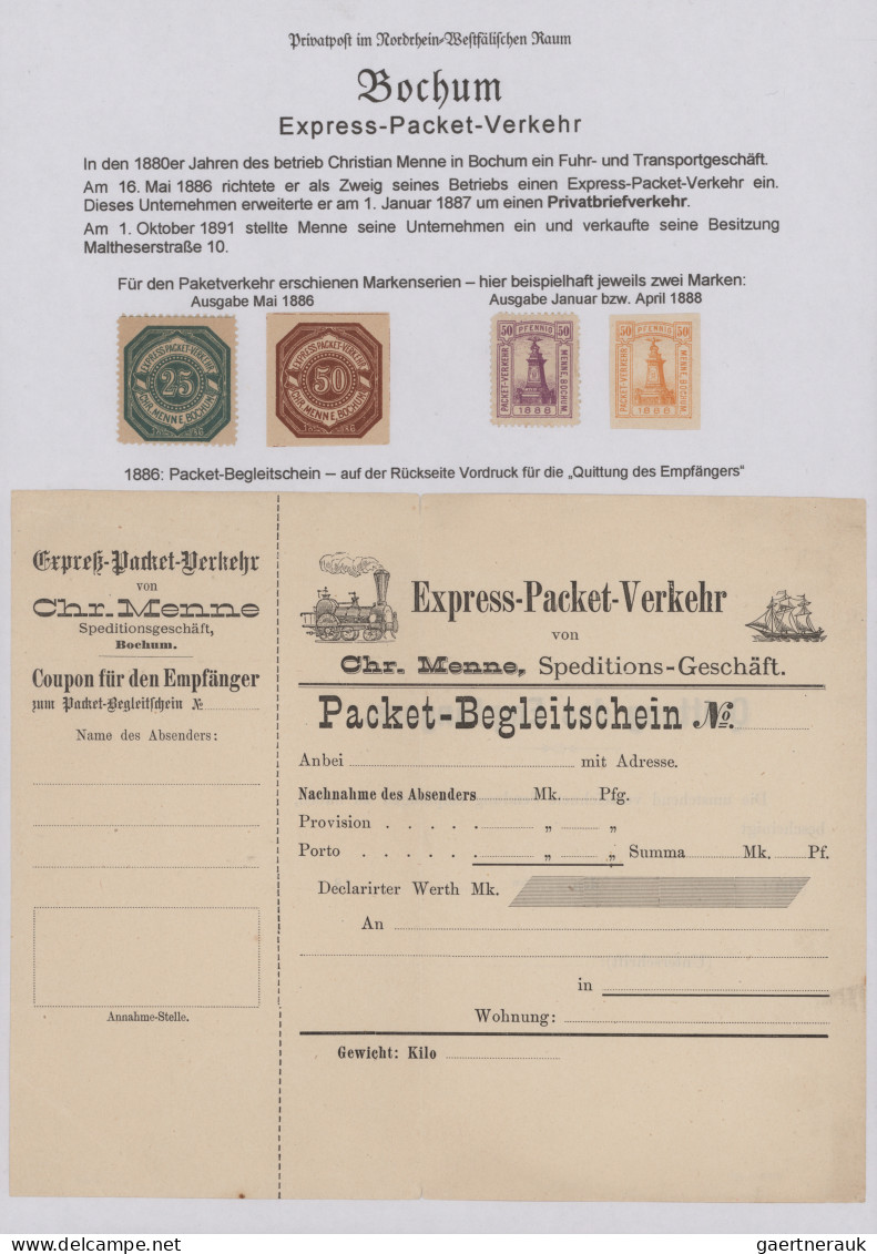 Deutsches Reich - Privatpost (Stadtpost): 1886/97, BOCHUM/Express-Packet-Verkehr - Privatpost