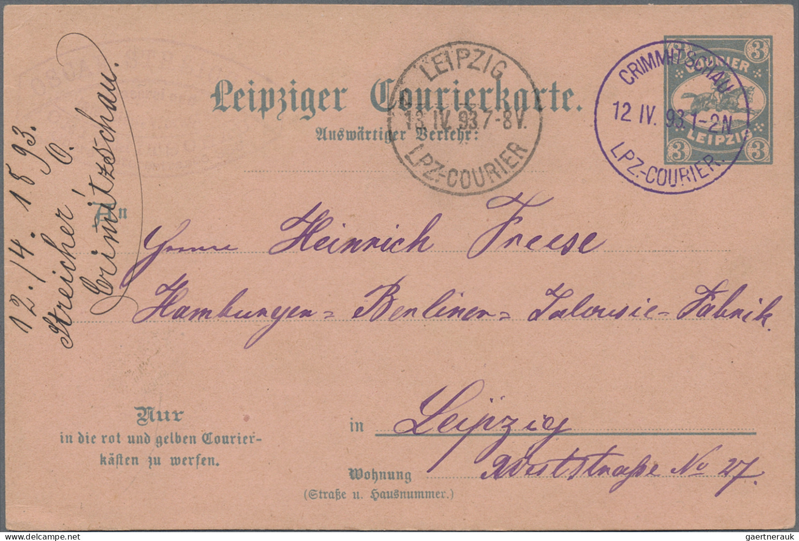 Deutsches Reich - Privatpost (Stadtpost): 1893, CRIMMITSCHAU, Auswärtiger Verkeh - Privatpost