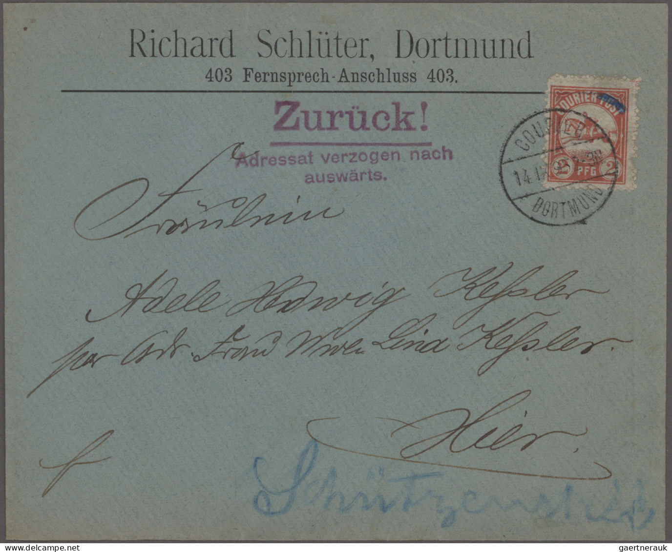 Deutsches Reich - Privatpost (Stadtpost): 1895, DORTMUND/Courier, Marke 2 Pf. Po - Privatpost