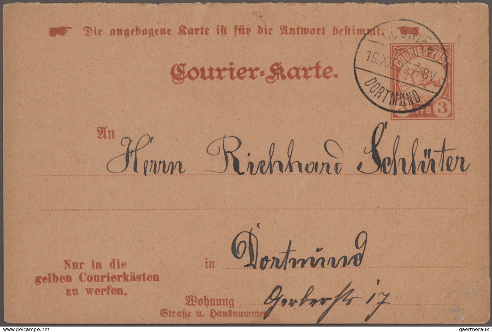 Deutsches Reich - Privatpost (Stadtpost): 1895, DORTMUND/Courier, GA-Frageteil-K - Privatpost