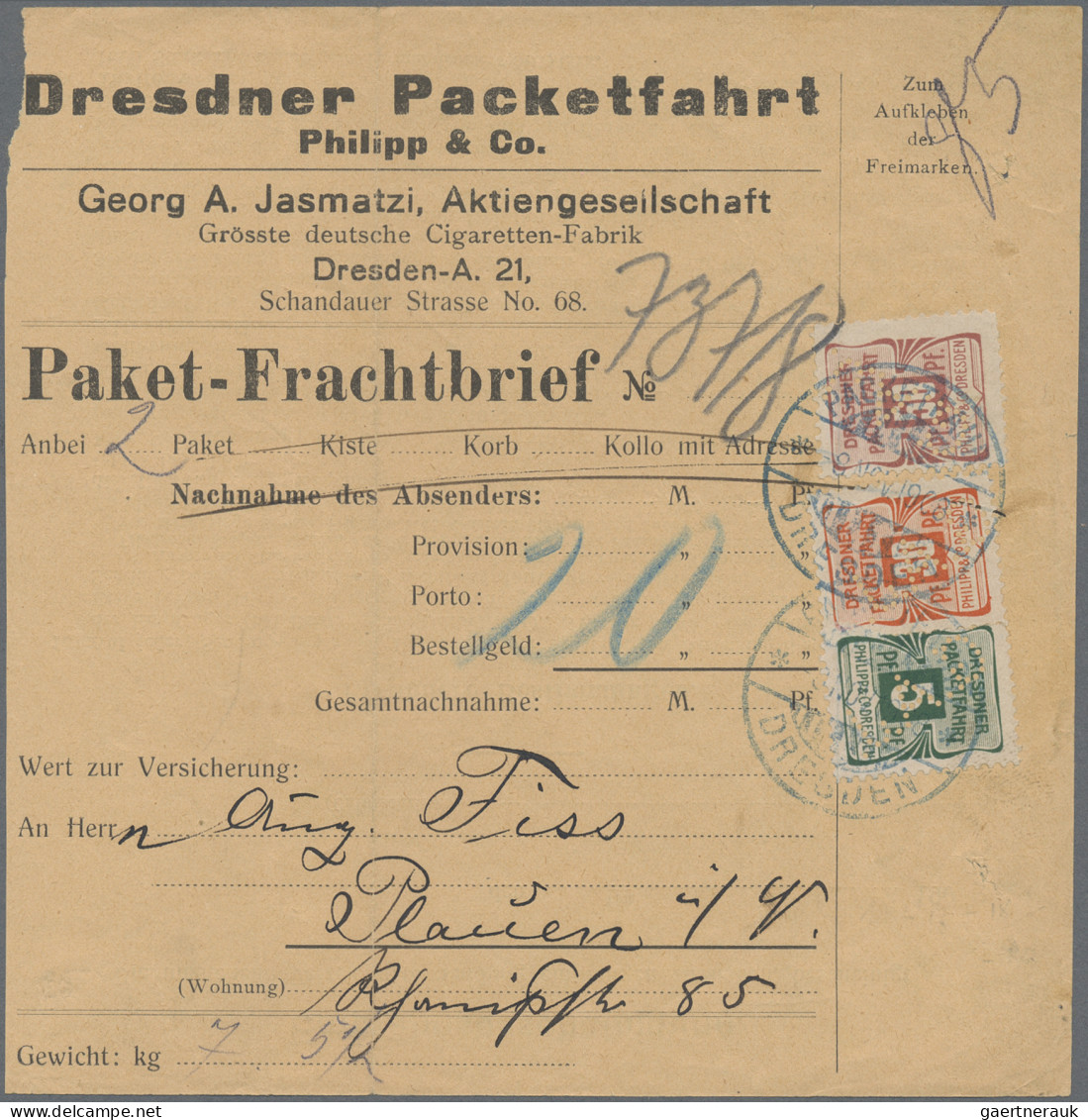 Deutsches Reich - Privatpost (Stadtpost): 1908, DRESDEN, Express-Packet-Verkehr, - Private & Lokale Post