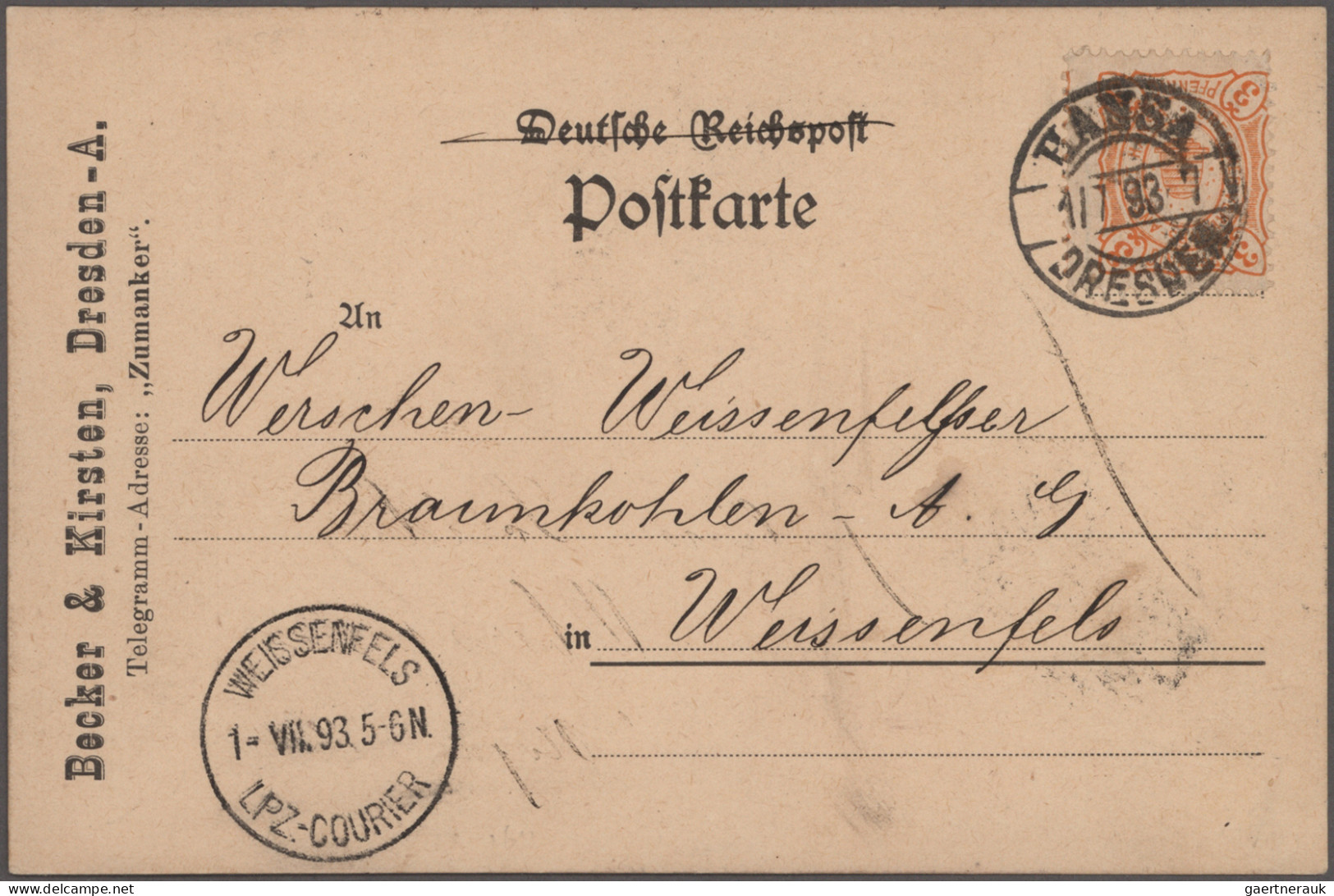 Deutsches Reich - Privatpost (Stadtpost): 1893, DRESDEN7Hansa, Auswärtiger Verke - Correos Privados & Locales