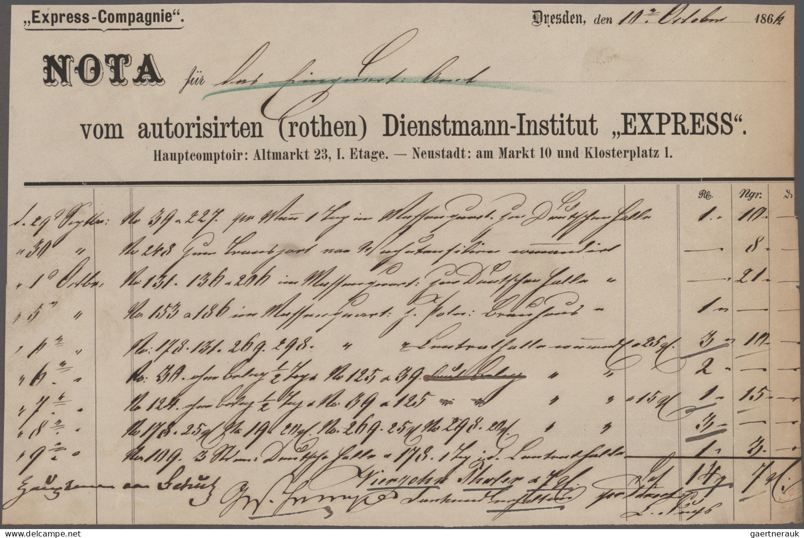 Deutsches Reich - Privatpost (Stadtpost): 1861/1894, DRESDEN/Dienstmann-Institut - Private & Local Mails