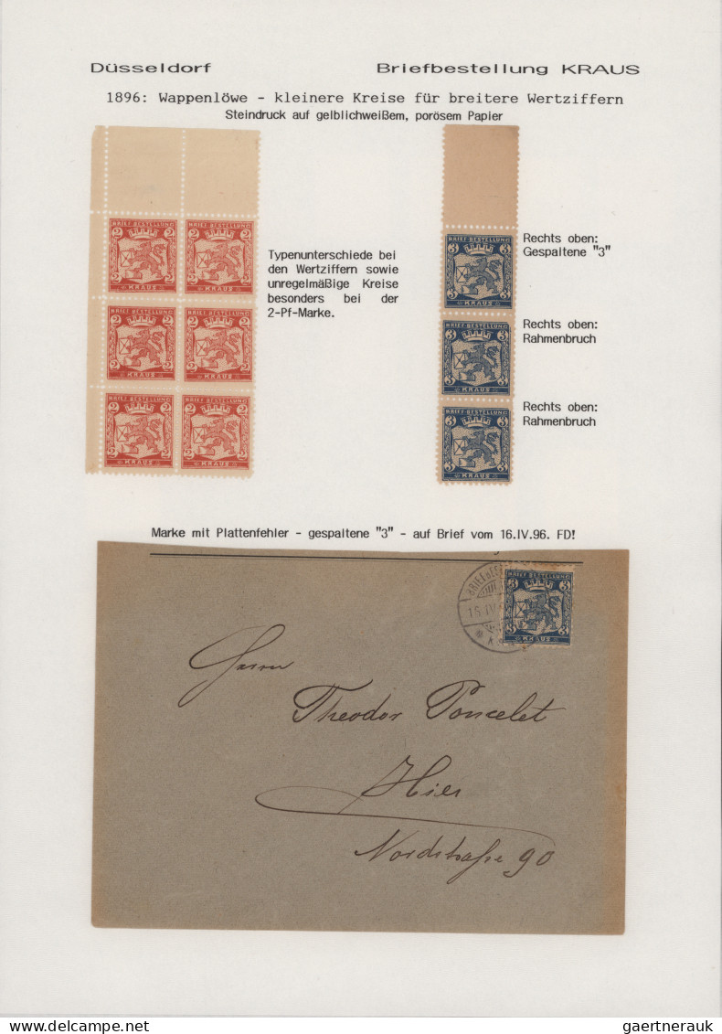 Deutsches Reich - Privatpost (Stadtpost): 1894/1957, DÜSSELDORF/Courier/Kraus/Ha