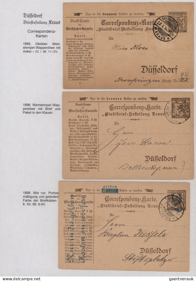 Deutsches Reich - Privatpost (Stadtpost): 1894/1957, DÜSSELDORF/Courier/Kraus/Ha