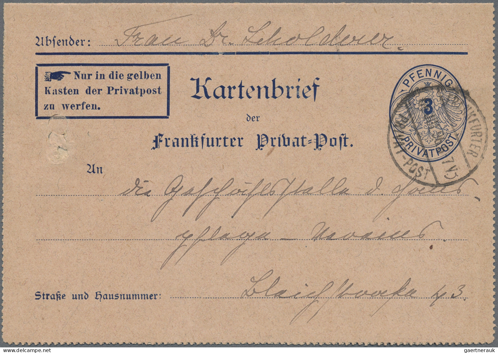 Deutsches Reich - Privatpost (Stadtpost): 1895, FRANKFURT/Privat-Brief-Verkehr, - Privatpost